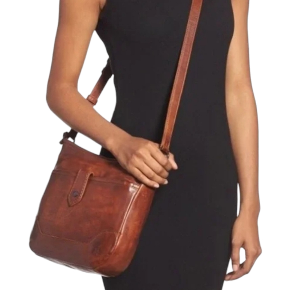 Frye Melissa Leather Bag Rustic Boho Distressed Western Everyday Purse Congac - Picture 2 of 14